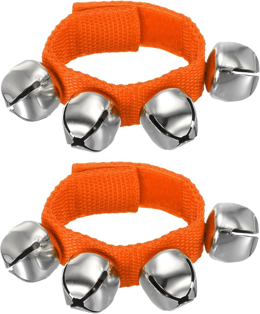PATIKIL 2pcs Wrist Bells, Jingle Bells Ankle Bells Wrist Bells Bracelet Percussion Instruments Musical Rhythm Band 4 Silver Bells for Party Christmas, Orange