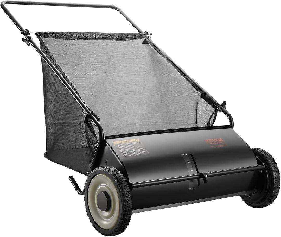 VEVOR Push Lawn Sweeper 26 Inch Leaf & Grass Collector 7 cu. ft. Hopper Bag