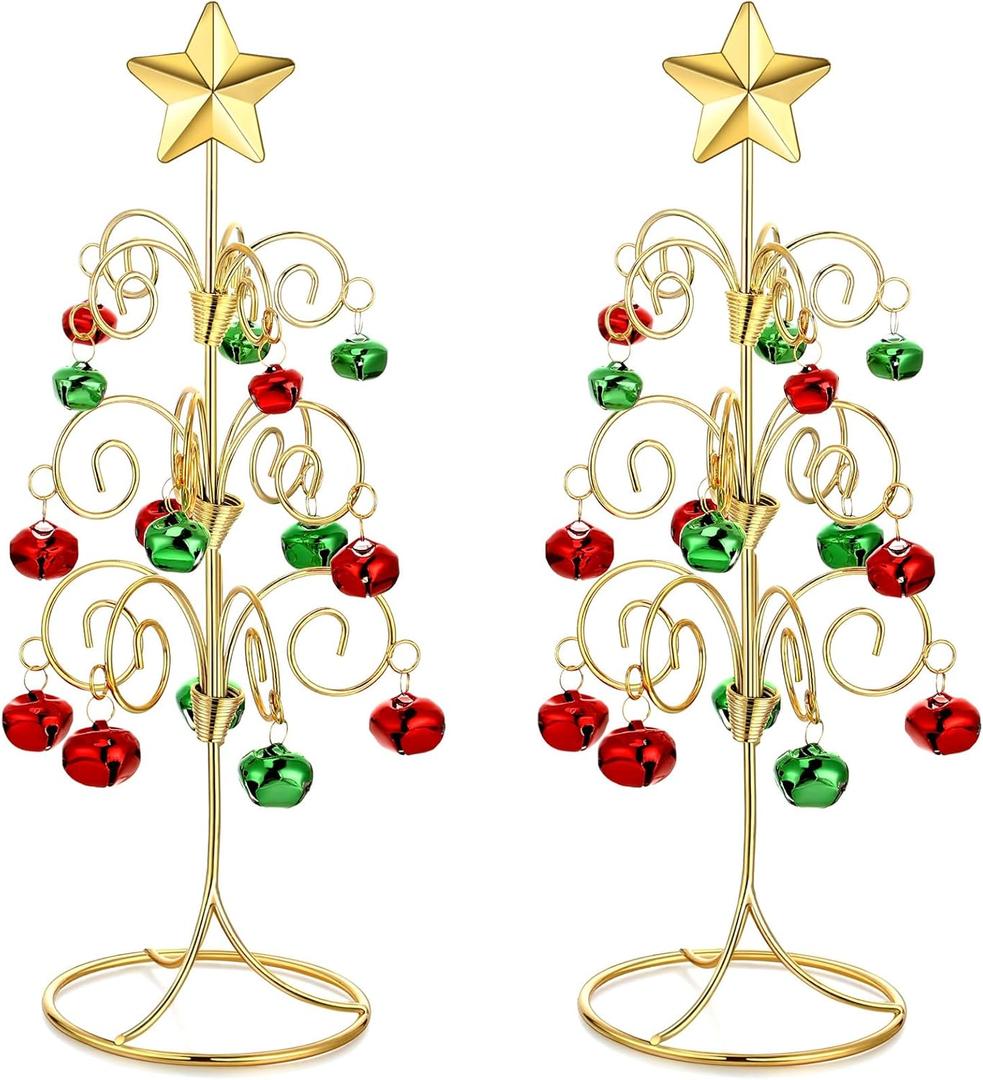 Hicarer 2 Pcs Christmas Ornament Display Tree Tabletop Metal Ornament Stand Holder Christmas Decorations Xmas Tree with Glittering Star(Classic)