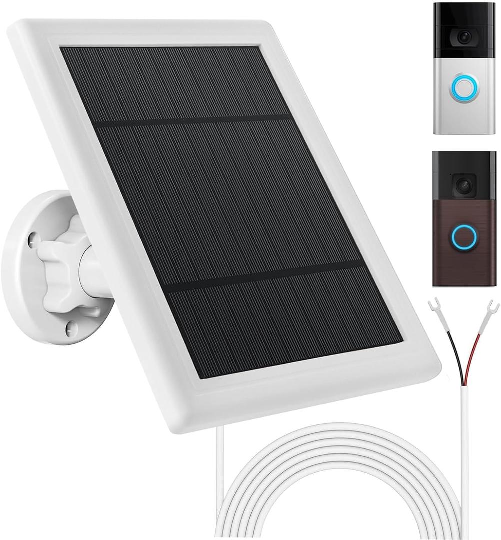 Solar Panel for Ring Doorbell, 12VAC Solar Panel for Ring Video Doorbell 3/ 3+/ 4, Battery Video Doorbell Pro, 16.4ft Waterproof Charging Cable, Adjustable Panel Mount