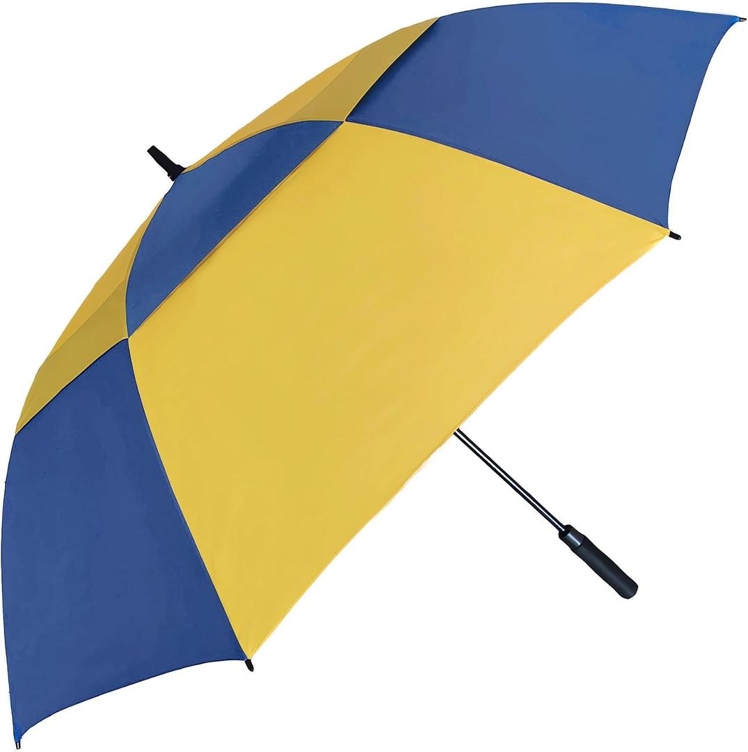 Doubwell Vented Golf Umbrella 54/62/68 Inch Automatic Extra Large Windproof Oversize Stick Rain Umbrellas For Man and Woman Can Shade For Golfer And Family (Royal Blue/Yellow, 68 Inch)