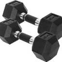 Yes4All Chrome/Rubber Grip Encased Hex Dumbbells  Hand Weights With Anti-Slip 10-30 LBS Pair