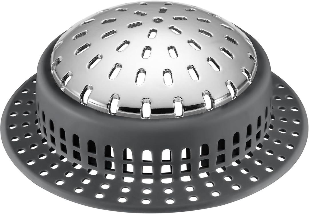 Shower Drain Hair Catcher, Shower Drain Cover, Bathtub Drain Hair Catcher for Pop-Up & Regular Drains (Tall Large - Dark Gray)