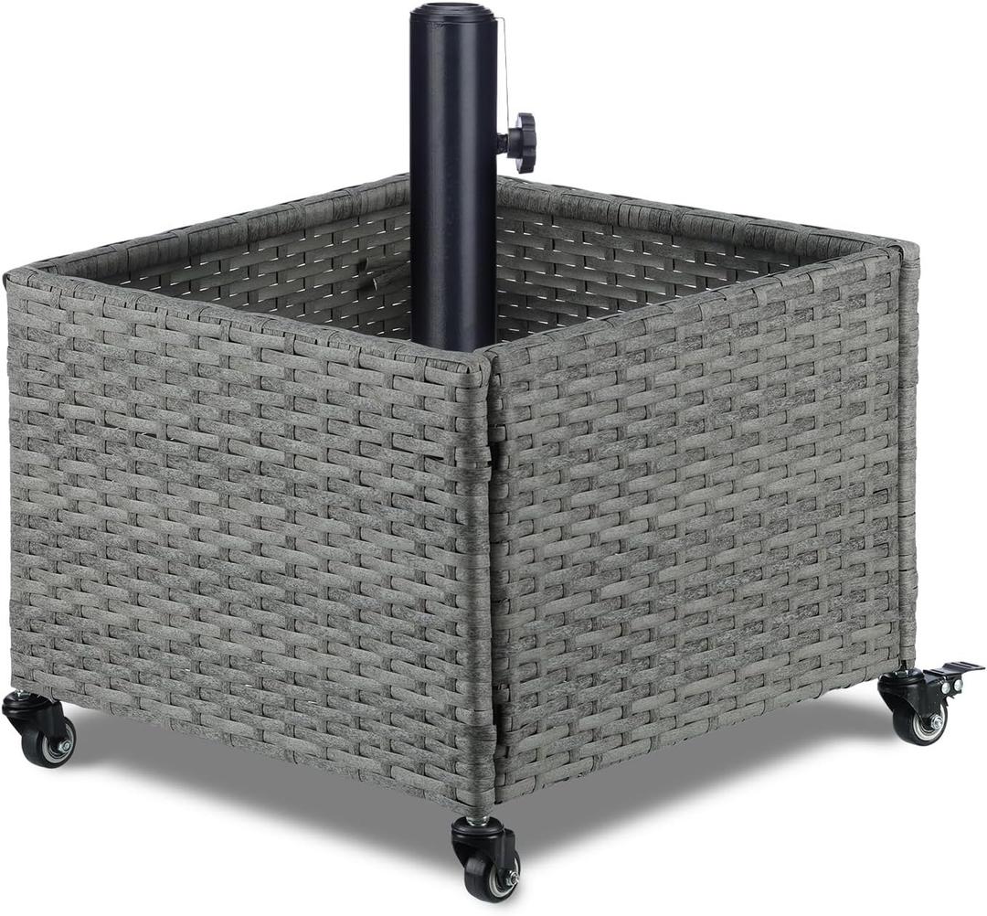 LEWIS&WAYNE Outdoor Umbrella Base with Fillable Planter Box Heavy Duty Patio Umbrella Stand with 4 Wheels Rolling Umbrella Holder for Outdoor Patio Deck Garden, 18 x 18 x 19 inches