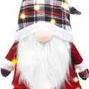 Sosation Lighted Christmas Tree Topper 25 Inch Large Buffalo Plaid Gnome Tree Topper with Lights Scandinavian Swedish Tomte Battery Operated Christmas Decorations for Xmas Home Decor(Black, White)