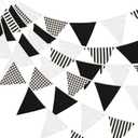 GCQQ 40Ft Black White Pennants Party Decoration 42Pcs Large Striped and Checkered Fabric Banner Garland Cloth Triangle Banner Flags for Racing Birthday Monster Truck Hen Party Decor, Black And Red 
