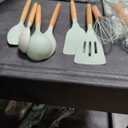 19 Piece Silicone Cookware Set - Kitchen Utensil Set with 9 Silicone Utensils, 5 Stainless Steel Knives, Wooden Handle, Light Green