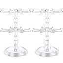 2 Pack Keychain Display Stand Rotating Jewelry 2 Tier Necklace Holder Plastic Spinning Bracelet Hanging Organizer Rotating Rack Earring Bracelet Stands for Vendors Malls Counter Dressing Table(Clear)
