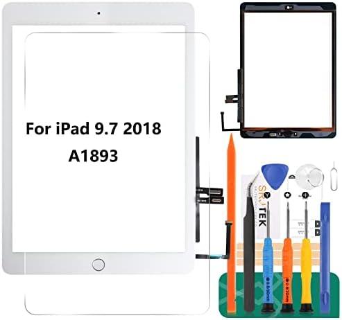 for iPad 9.7 2018 Touch Screen for iPad 6 Digitizer 6th Gen A1893 Screen Replacement A1954 Touch Glass Front Panel Sensor Installed Adhesive +Tools+Tempered Glass (with Home Button) (White)