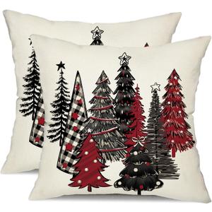 DFXSZ Christmas Pillow Covers 18x18 Inch Set of 2 Xmas Tree Decorative Throw Pillows Winter Christmas Decor for Home Couch TH-50F18 (White)