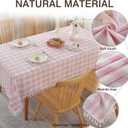 JIALE Gingham Tablecloth Rectangle Cotton Linen Fabric Checkered Table Cloth with Tassel Washable Wrinkle Free Buffalo Plaid Table Cover for Birthday Party Picnic Outdoor, Pink, 55x75