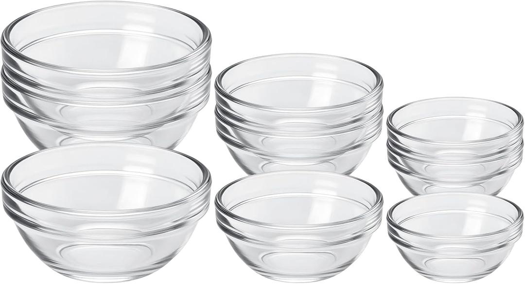 10 x 12-Piece Mini Glass Prep Bowls Set - 4x 1.5 oz, 4x 2.5 oz, 4x 4.5 oz Small Nesting Mixing Bowls for Kitchen, Food Prep, Spices, Sauces & Snacks