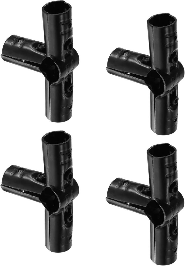 uxcell 4 Pcs Structural Pipe Connectors, 1-1/8" 4-way Metal Clamp Fittings Corner Pipe End Rails Clamp with Screws for DIY Shelf Garden Support, Black