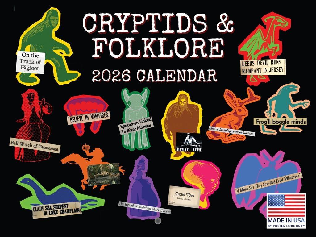 Folklore And Cryptid Calendar 2026 Monthly Wall Calender 12 Month | American Made In The USA