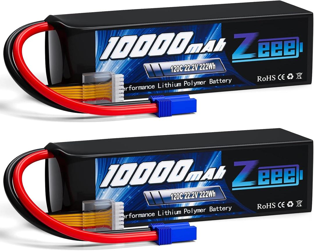 Zeee 6S Lipo Battery 10000mAh 22.2V 120C Soft Pack RC Battery EC5 Connector with Metal Plates for RC Car Truck Desert Racer RC Tank RC Hobbies(2 Pack)