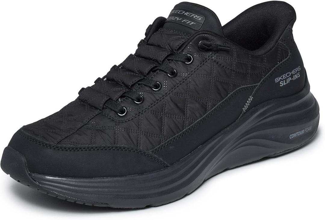 Skechers Men's Contour Foam Cozy Fit Hands Free Slip-in Shoes (9 Wide, Black/Black)