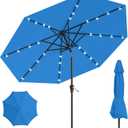 10FT Solar Umbrella 32 LED Lighted Patio Umbrella Table Market Umbrella w/Tilt and Crank, UV-Resistant Outdoor Umbrella for Pool, Garden, Deck, Royal Blue