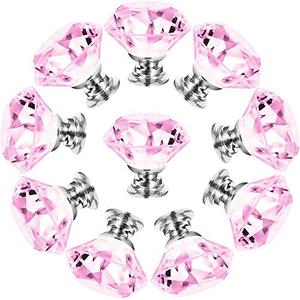 NORTHERN BROTHERS Dresser Drawer Cabinet Knobs 30mm Diamond Shaped Crystal Glass Knobs Pulls for Kitchen Wardrobe Cupboard (10 Pack, Pink)
