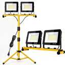LED Work Lights with Stand, 21000 Lumen, 2-Head Adjustable Work Light, Waterproof Foldable Tripod, 6,500 Kelvin, Extended Cord for Outdoor & Indoor Job Sites, Workshops, Construction, Garage Lighting