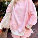 TERIVEEK Women Mock Neck Sweatshirt Oversized Mockneck Striped Long Sleeve Pullover 2026 Fall Spring Casual Lounge Tops S