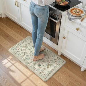 LEEVAN Anti Fatigue Mats for Kitchen Floor NonSlip, Cushioned Kitchen Mats for Floor 2 Piece, Tan Memory Foam Kitchen Mat Set, Waterproof Ergonomic Standing Mat for Bar, Office,Desk, Laundry