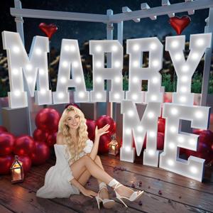 Marry Me Light Up Letters: Marquee Letters 3 Feet Tall Will You Marry Me Proposal Decorations Sign 3 FT Large Romantic Engagement Party Decorations Big White Lit Letters Backdrop