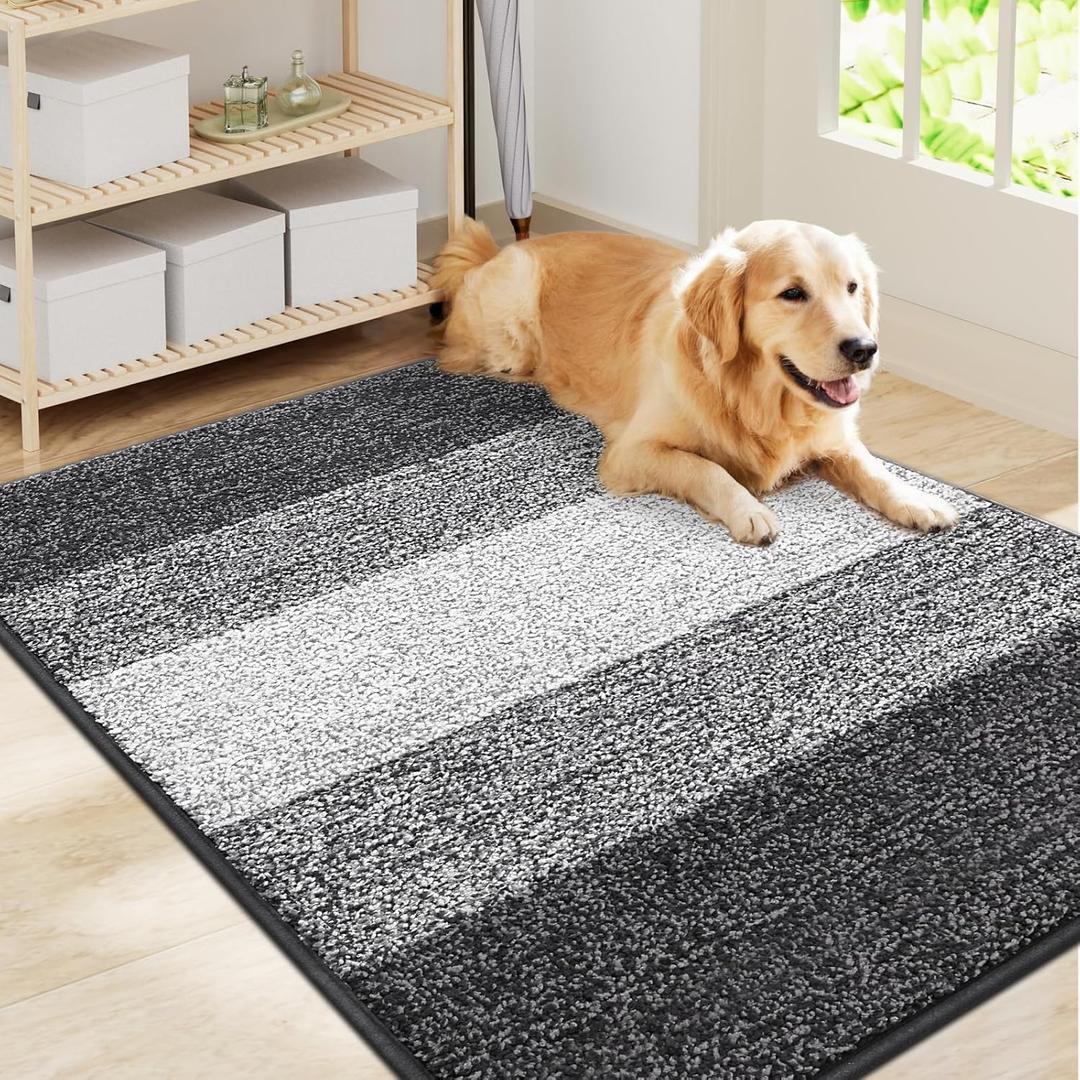 Smiry Dog Door Mat for Muddy Paws, Absorbs Moisture and Dirt, Low-Profile Entryway Mat with Non-Slip Backing, Entry Indoor Outdoor Doormat for Inside Floor (40x32 Inches, Grey) 