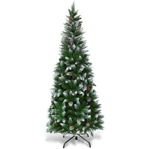 5 ft. Snow Flocked Unlit Artificial Pencil Christmas Tree Hinged with Pine Cones