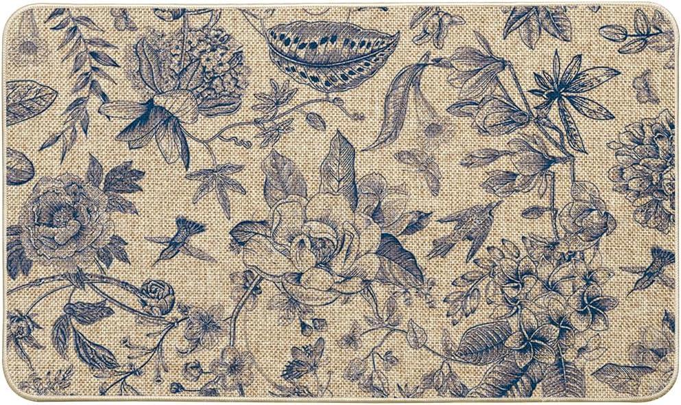 Artoid Mode Blue Floral Flowers Spring Doormat,Home Decor Door Mat Low-Profile Switch Rug Floor Mat for Indoor Outdoor 17x29 Inch