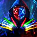Halloween LED Light Up Mask, Scary Glowing Mask for Cosplay Costumes, Festival, Carnival Party Supplies Gifts (Blue+red)
