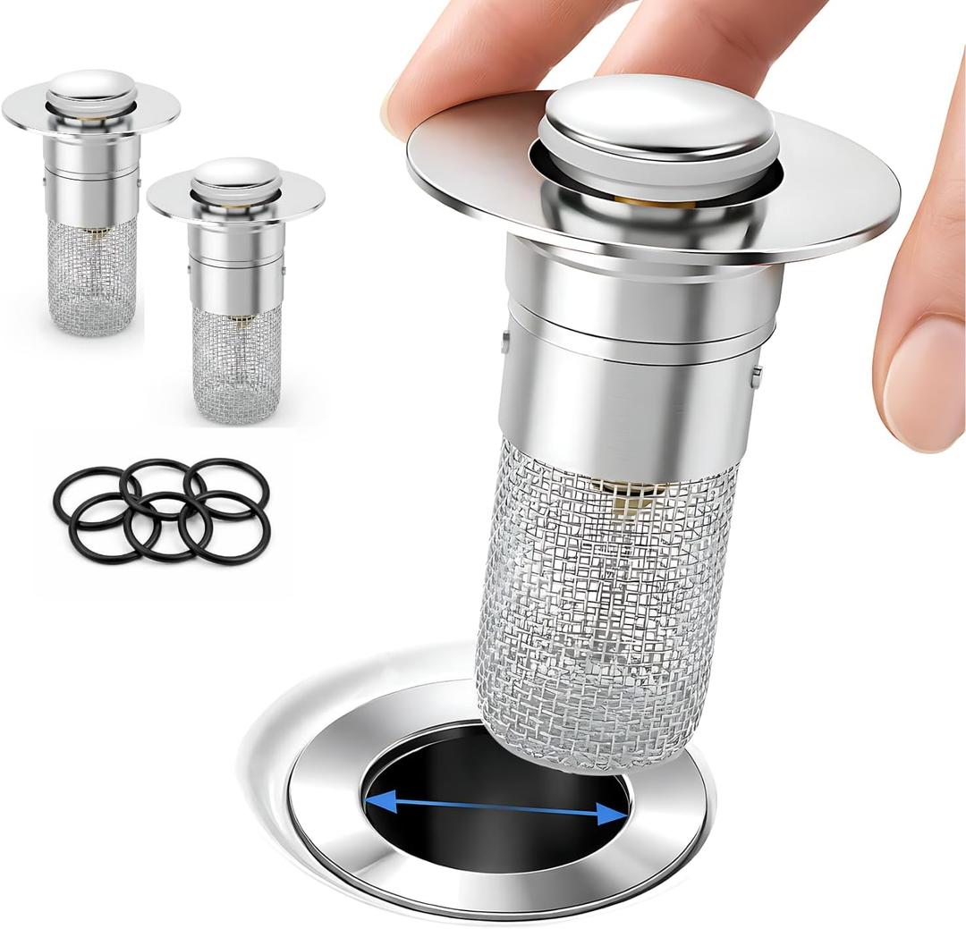 Elivo Bathroom Sink Stopper (2 pc) 2.90x2.30x1 inches Bathroom Sink Drain Stopper & Removable Basket Combo, Bathroom Sink Stopper Plug - Easy to Clean Bathroom Sink Drain Strainer
