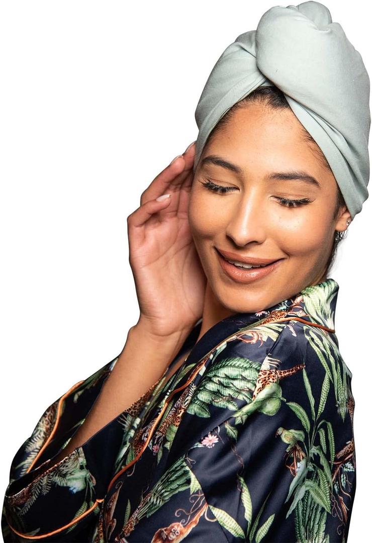 KISMETICS - Tee Shirt Drying Wrap, Frizz Free, Soft & Lightweight&Flexible, Hair Drying Turban, Gentle Drying Towel Wrap with Button, for Long Hair (Sage)