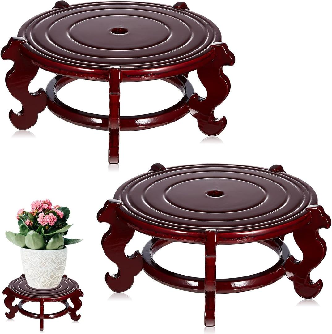 Geetery 2 Pcs 4 to 12 in Wooden Plant Stands Indoor Chinese Oriental Plant Stand for Vase Fishbowl Flower Pot Lamp Redwood Base Vintage Display Rack Decor(10 Inch)