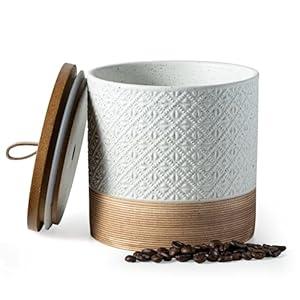 Miamolo Ceramic Coffee Container Kitchen Food Storage Jars for Spice Sugar Tea Bag, Stackable Farmhouse Jars for Kitchen Pantry - Coffee Bar Accessories Housewarming Weeding Gift - White & 42 fl.oz