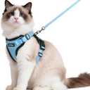rabbitgoo Cat Harness and Leash for Walking, Escape Proof Soft Adjustable Vest Harnesses for Cats, Easy Control Breathable Reflective Strips Jacket, Light Blue, M