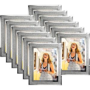 Calenzana 12 Pack 5x7 Sparkle Glass Picture Frame, Glitter Edge Photo Frames for Tabletop, Horizontal or Vertical Display