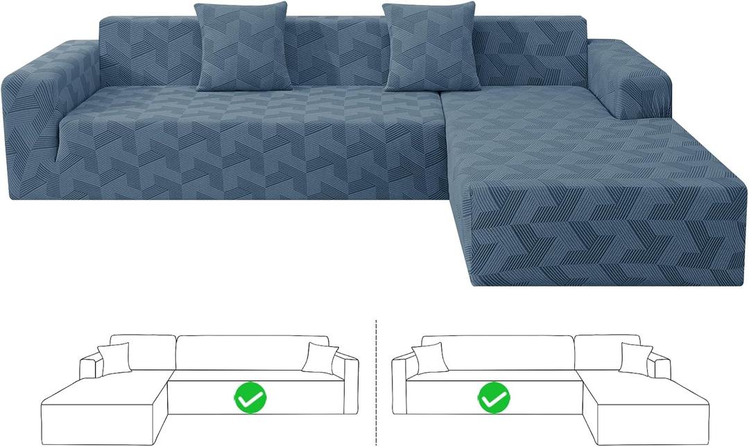 ZNSAYOTX Stretch Sectional Couch Covers New-Rectangle Texture, Thick Slipcovers with Elastic Bottom for L Shape Sectional Sofa, 2 Pcs Pet Friendly Universal Protector for(Chaise or Sofa), Dark Grey
