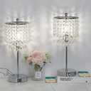 Boncoo Crystal Table Lamp Set of 2 Touch Control, Crystal Lamps with USB Ports Elegant Shade Bedside Lamp Silver, Dimmable Touch Table Lamp for Nightstand Bedroom Living Room, 4W LED Bulb Included