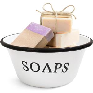 CWI Vintage Enamel Soap Bowl - Old-Fashioned White Soap Dish for Bathroom Sink - Keeps Soap Dry & Preserves Freshness, Essential Farmhouse Decor Accessories