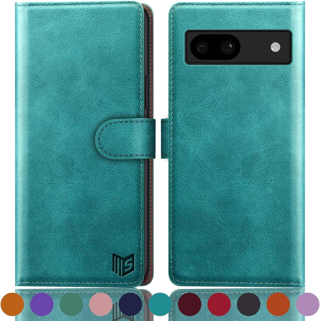 SUANPOT for Google Pixel 8A Wallet case with RFID Blocking Credit Card Holder,Flip Book PU Leather Protective Cover Women Men for Pixel 8A Phone case Blue Green
