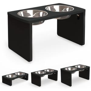 Elevated Dog Bowls, Bamboo Raised Dog Bowl for Large Dogs, with 2 Stainless Steel Bowls (13'' Tall-68oz Bowl, Black)