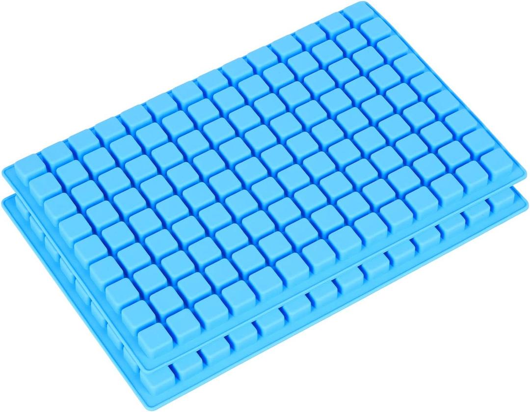 Emoly Silicone Candy Molds, 2 Pack 126-Cavity Mini Square Chocolate Molds for Gummy Jelly Truffles Pralines Caramels, Ice Cube Tray Molds (Blue)