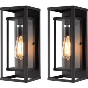 mirrea 14" Classic Outdoor Wall Sconce 1 Light in Matte Black Rectangular Metal Frame and Clear Glass Shade Waterproof Porch Light Patio Light Pack of 2 (14-inch)