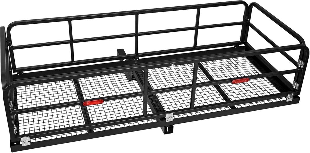 750 Lbs Folding Hitch Mount Cargo Carrier - Hitch-Mounted Cargo BasketRear Luggage Carrier for 2" Receiver, Heavy-Duty Luggage Storage for SUV, RV, Truck, and Trailer, Black