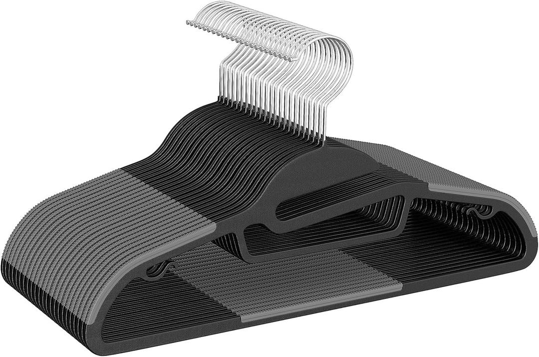 Heavy Duty Plastic Hangers 50 Pack with Non-Slip Design,0.2 Inches Thick,360Swivel Hook Space Saving Organizer for Bedroom Closet,Shirts,Pants,Strong Enough for Coat(Black- S Shaped)