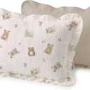 Muslin Ruffled Toddler Pillowcases 13"x18" 2 Pack, Soft, Breathable Muslin Cotton Travel Pillow Covers with Envelope Closure for Baby Boys, Girls & Kids (Teddy & Friends-Ruffled, 13 x 18 Inch)