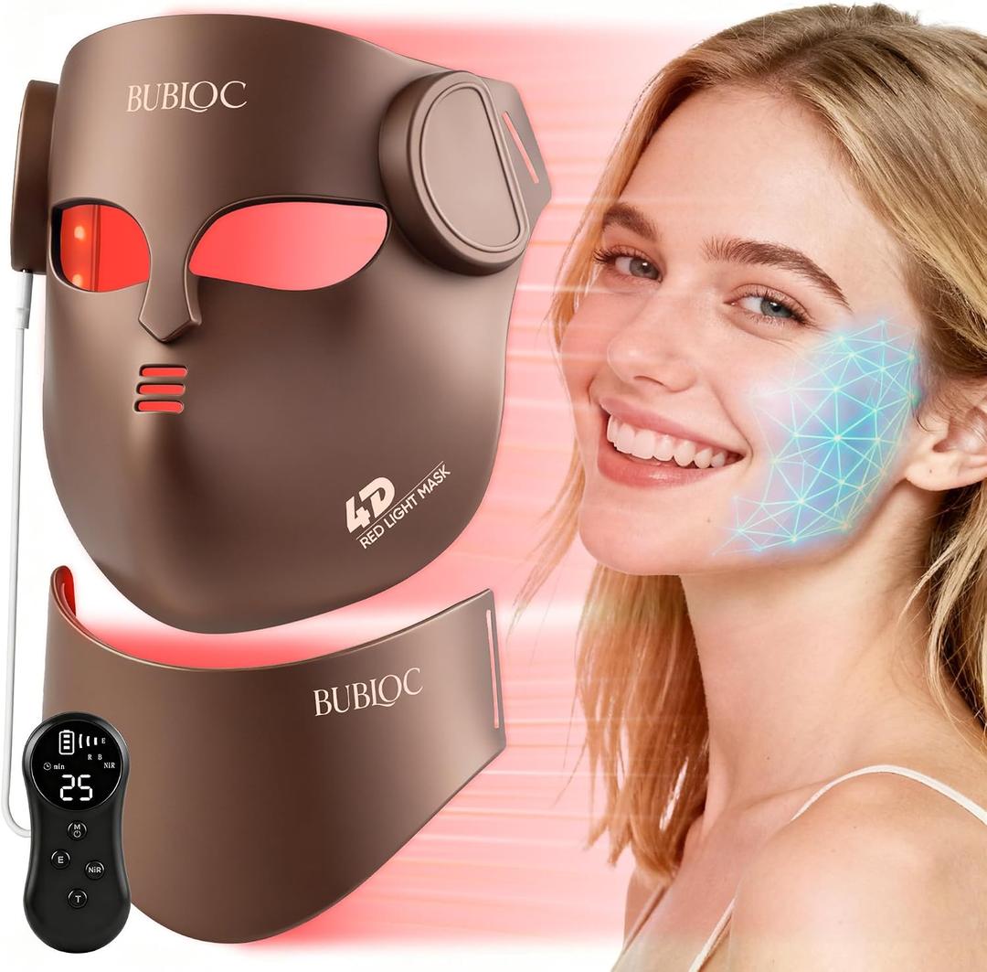 4D Wireless Red Light Therapy for Face and Neck with 400 LEDs,8+1 Color Light Therapy Mask with NIR, 850nm Red Light Therapy Mask, 4000mAh Rechargeable Led Face Mask Remote Control for Home & Travel