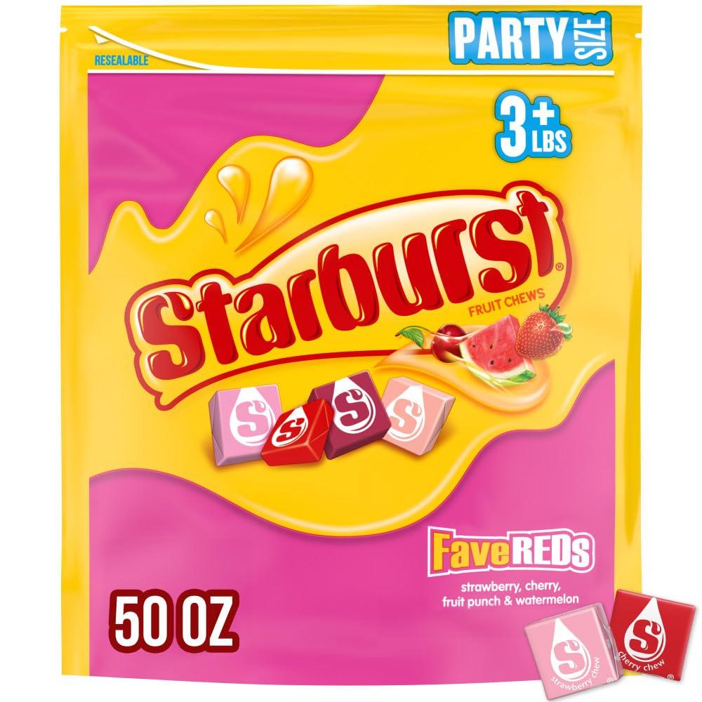 STARBURST FaverREDs Fruit Chews Chewy Candy, Party Size, 50 oz Bag (EXP 08/31/27)