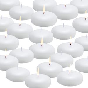 flamecan 24 Pack Floating Candles, 3 White Unscented Dripless Wax Burning Candles, for Cylinder Vases, Weddings, Party and Holiday