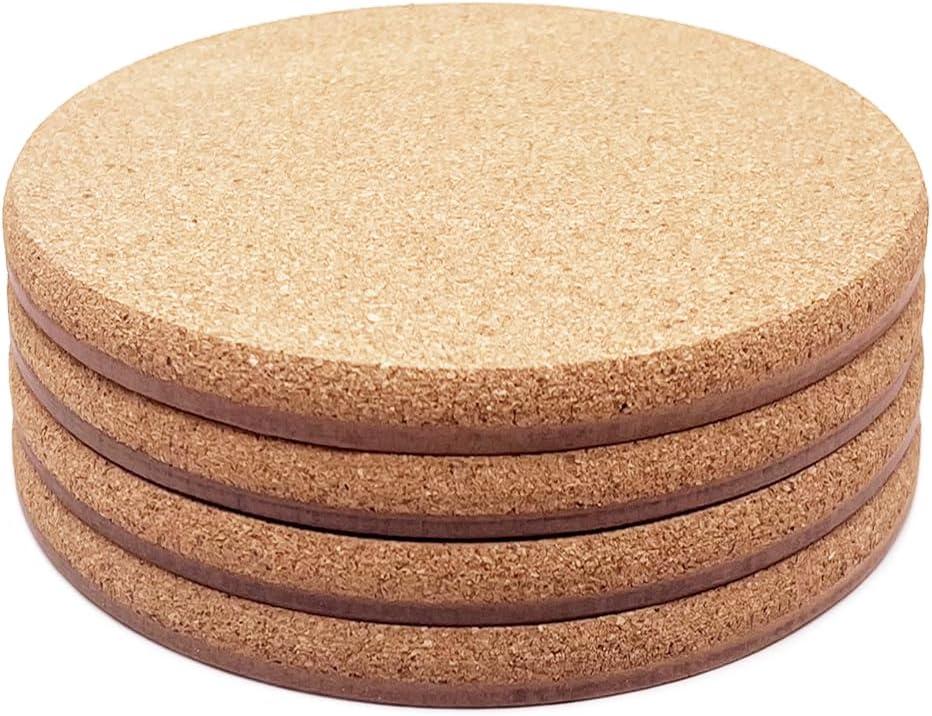 Cork Plant Coasters, Double Layers Hard Thick Cork Planter Coaster, 4 Inch Absorbent Cork Plant Mats, Cork Trivets for Hot Dishes, Cork Plant Coasters for House Plants, 4 Pcs